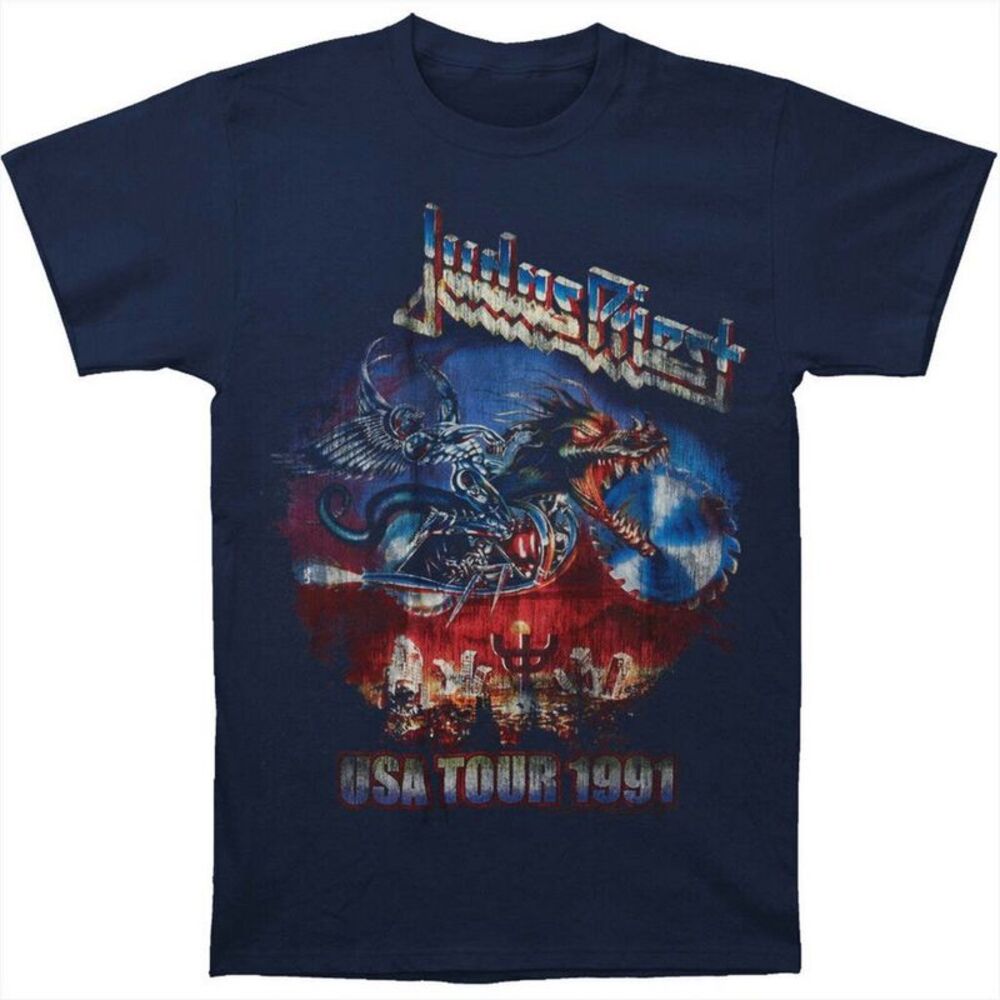 Judas Priest Unisex Adult Painkiller US Tour 91 T-Shirt / Navy Blue